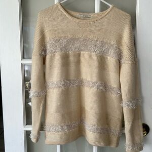 BY ZOE Fringe Stripped Pullover Long Sleeve Sweater